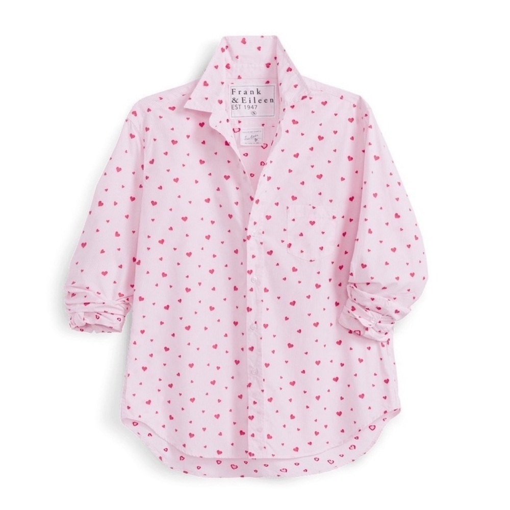 Frank & Eileen Eileen Pink Stripe w Red Hearts Relaxed Button-Up Shirt M